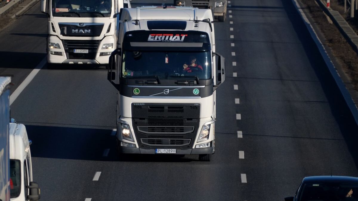 Heavy duty trucks driving on a highway
