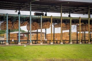 Image of stacked wooden planks in an outdoor lumber yard